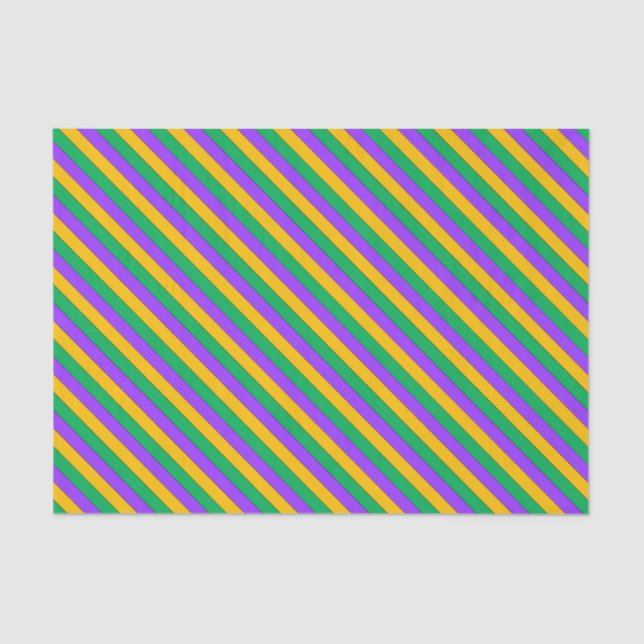 Papel De Seda Mardi Gras Stripes Padrões Púrpura Amarelo Verde (Frente )