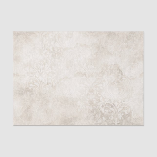 Papel De Seda Marfim e Branco Damasko Vintage (Frente )