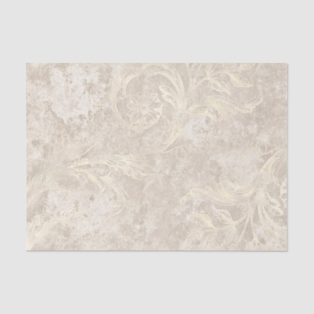 Papel De Seda Marfim e Branco Damasko Vintage (Frente )