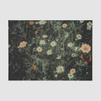 Papel De Seda margarida branca boêmica floral preto