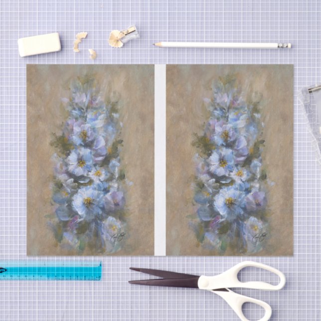 Papel De Seda Margaridas Brancas/Azuis DBL (Arte )