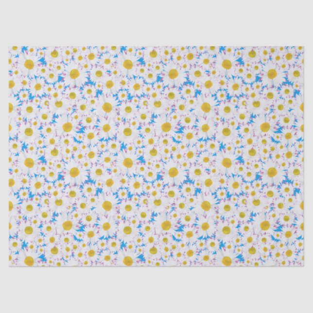 Papel De Seda Margaridas brancas Ditzy no fundo dos azul-céu (Frente )