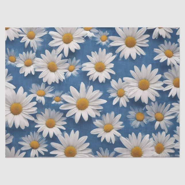 Papel De Seda Margaridas Brancas em Fundo Azul (Frente )