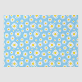 Papel De Seda Margaridas Brancas Lindas de Primavera em Azul