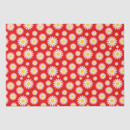 Papel De Seda Margaridas Brancas Lindas de Verão no Vermelho