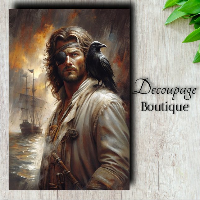 Papel De Seda Marinheiro com Decoupage de Corvo (Seafarer With Raven Decoupage Tissue Paper)