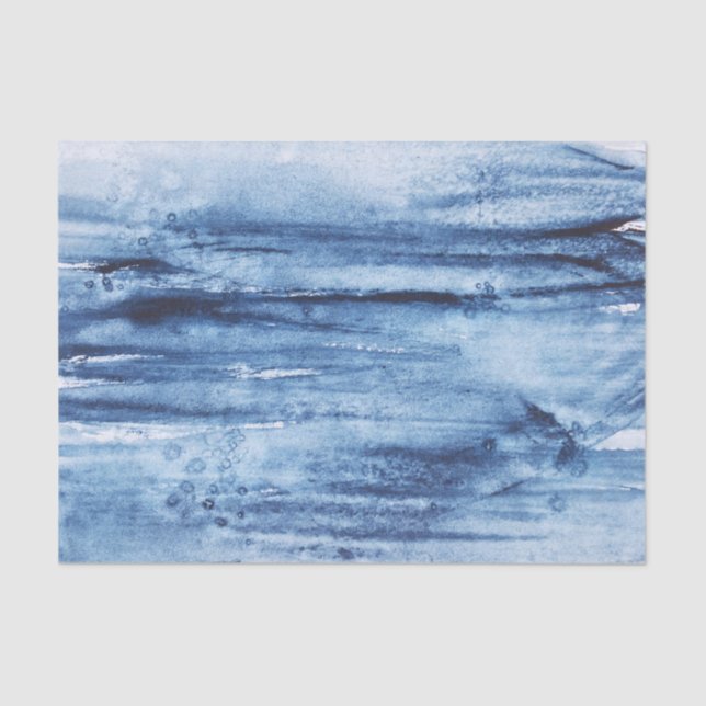Papel De Seda Marinho Abstrato de Aquarela Azul Branco (Frente )