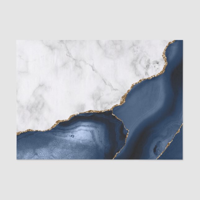 Papel De Seda Marinho Azul-Acinado Marmoreado Branco (Frente )