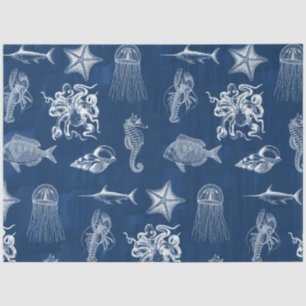 Papel De Seda Marinho Azul Aquarela Oceanos Marinhos