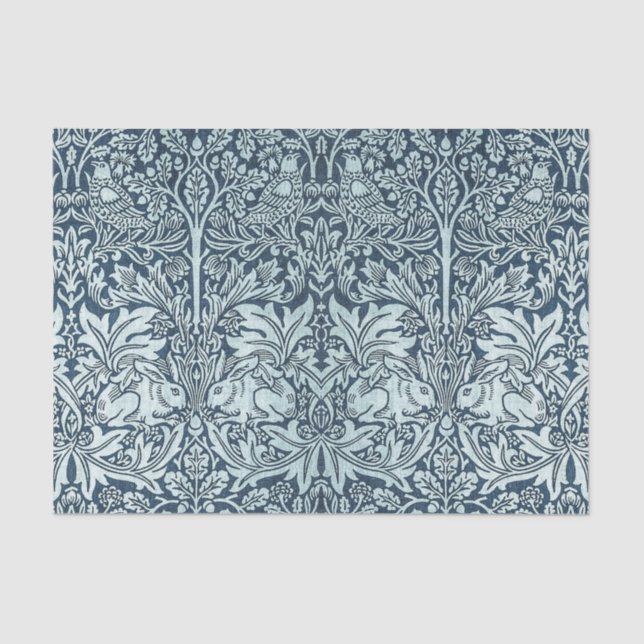 Papel De Seda Marinho Azul Coelho Branco William Morris (Frente )