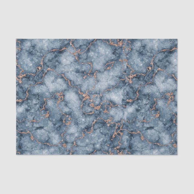 Papel De Seda Marinho azul com Design de mármore Dourado Rosa br (Frente )