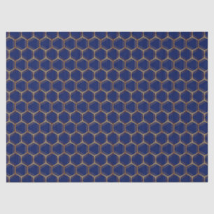 Papel De Seda Marinho Azul Dourado Honeycomb Chic Padrão Geométr