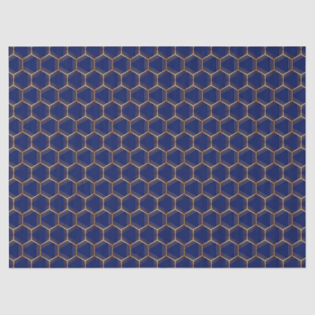 Papel De Seda Marinho Azul Dourado Honeycomb Chic Padrão Geométr (Frente )