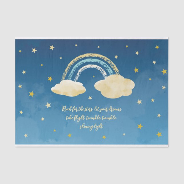 Papel De Seda Marinho Azul Dourado Torção Pequena Estrela (Frente )