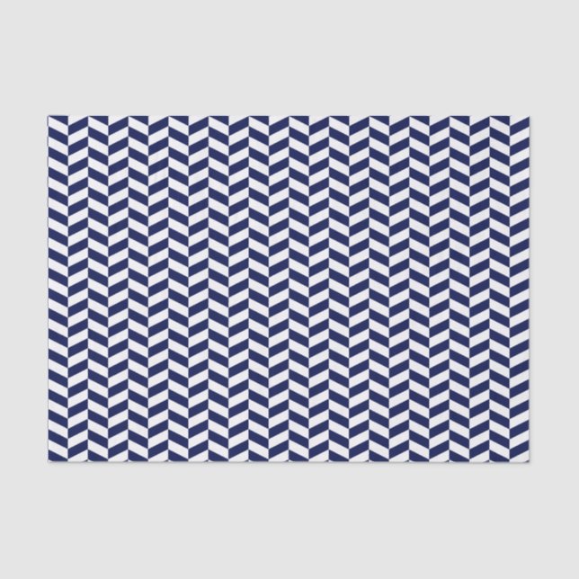 Papel De Seda Marinho, azul e branco, Herringbone Tissue Paper (Frente )