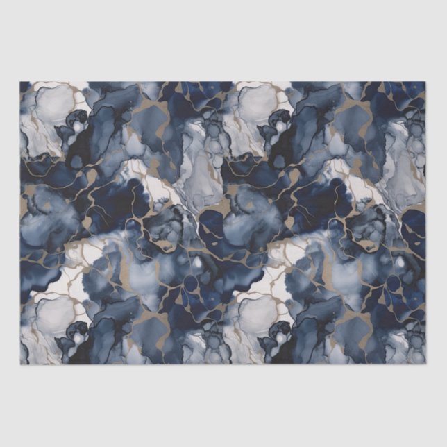 Papel De Seda Marinho azul e Cinzas com Dourado antigo (Frente )