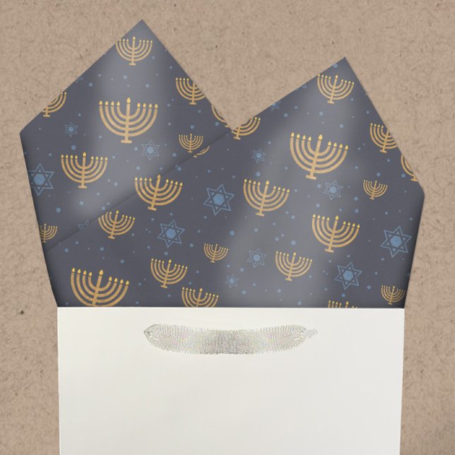 Papel De Seda Marinho Blue Hanukkah Menorah Star de David Patter (Criador carregado)