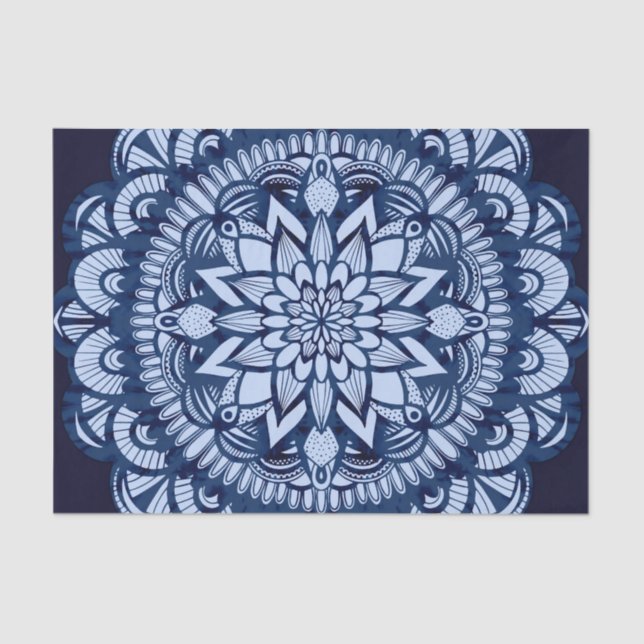 Papel De Seda Marinho Boêmia Blue Tie Dye Mandala (Frente )