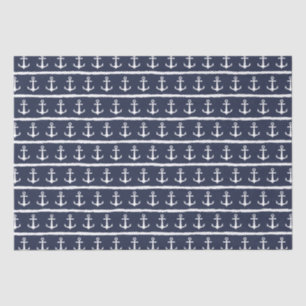 Papel De Seda Marinho de Âncora Náutica Azul Branco