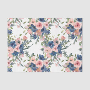 Papel De Seda Marinho de Aquarela e Floral Blush