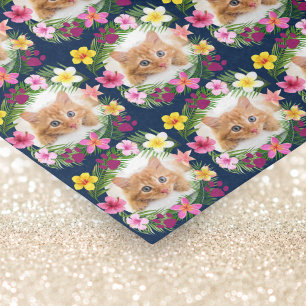 Papel De Seda Marinho de Foto Gato Engraçado Azul Tropical Havai