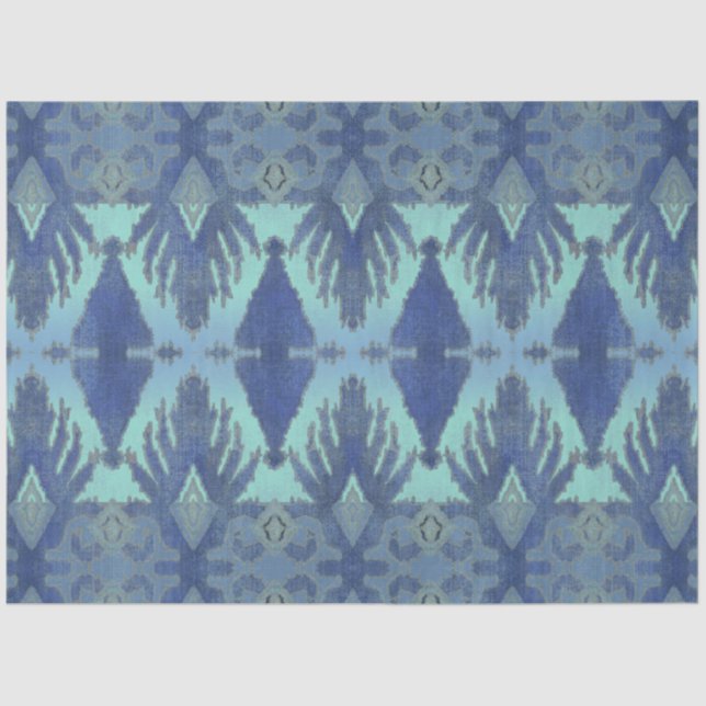 Papel De Seda Marinho de Padrão Tribal IKAT - Descamação Geométr (Frente )