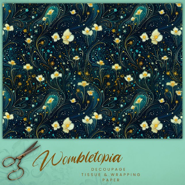 Papel De Seda Marinho do Jardim Vermelho Azul, Dourada Decoupage (Criador carregado)