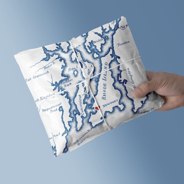 Papel De Seda Marinho Elegante de Mapa de RI da Newport (Newport RI Map Custom Tissue Paper Gift Wrap in elegant navy blue from Coastal Map Designs)