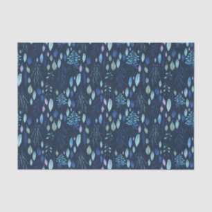 Papel De Seda Marinho Escuro Azul Botânico Deixa Aquarela Jardim