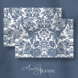 Papel De Seda Marinho Floral do Vintage Toile Azul e Branco