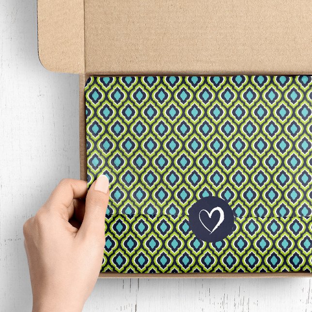 Papel De Seda Marinho Turquoise e Green Ikat marroquino (Criador carregado)