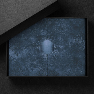Papel De Seda Marinho Velvity Damask Azul Escuro Barroco