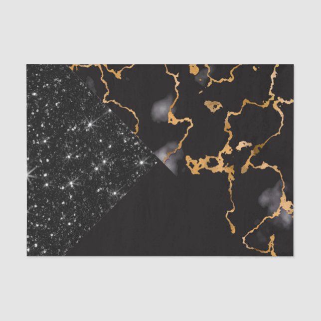 Papel De Seda Mármaco Negro e Glitter (Frente )