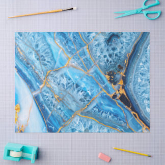 Papel De Seda Mármore Azul e Dourado