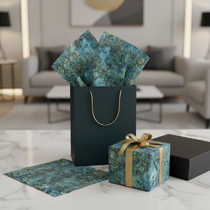 Papel De Seda Mármore Azul-turquesa Ágata Dourado Falso Padrão A