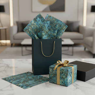 Papel De Seda Mármore Azul-turquesa Ágata Dourado Falso Padrão A
