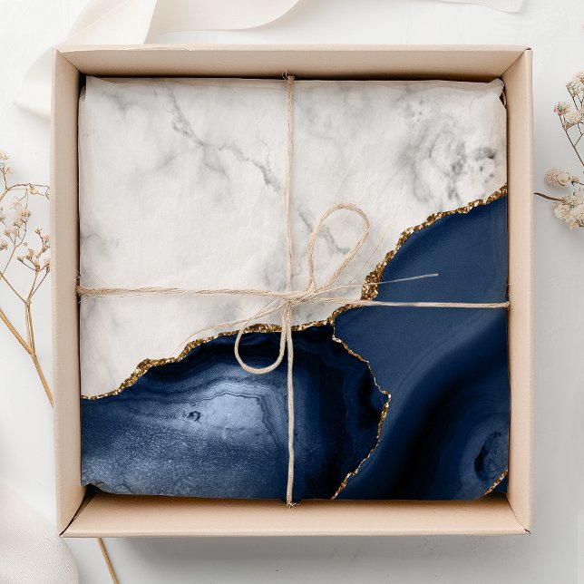 Papel De Seda Mármore Branco Ágata Azul-Marinho Dourada (Criador carregado)