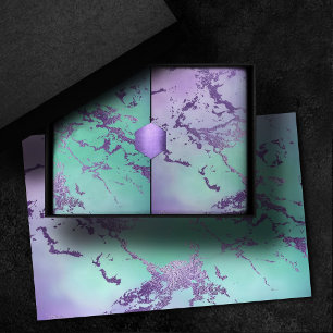 Papel De Seda Mármore Chic   Lavanda Roxo e Verde Musgo