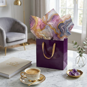 Papel De Seda Mármore Dourado Rosa Violeta Escuro