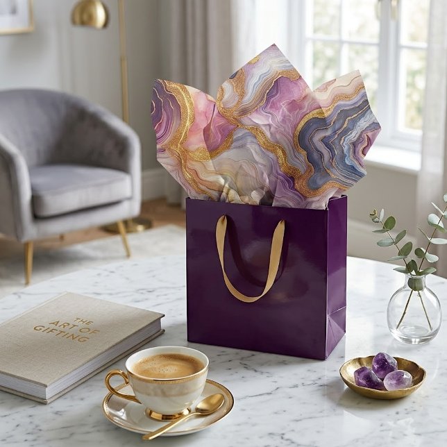Papel De Seda Mármore Dourado Rosa Violeta Escuro (Criador carregado)