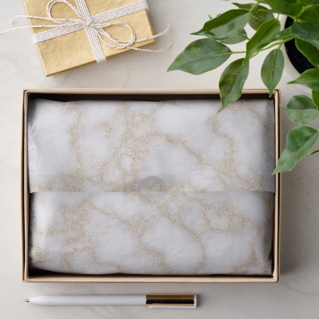 Papel De Seda Mármore moderno elegante com brilho dourado falso (Presente)