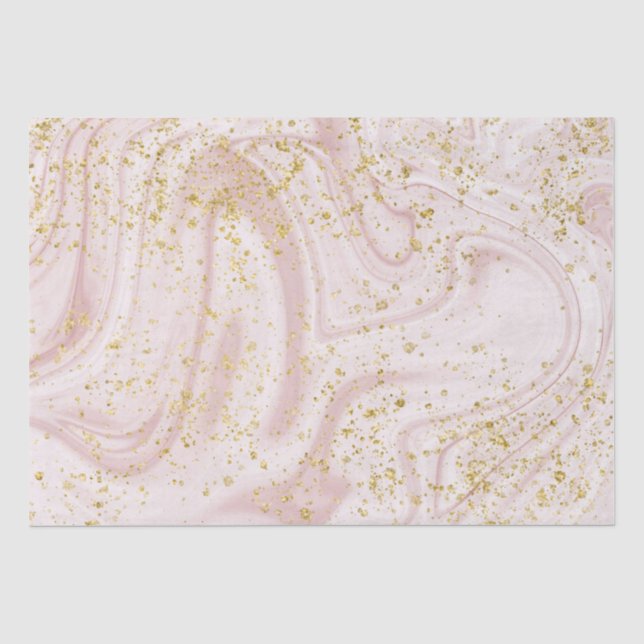 Papel De Seda Mármore Rosa e Branco com Brilho Dourado (Frente )