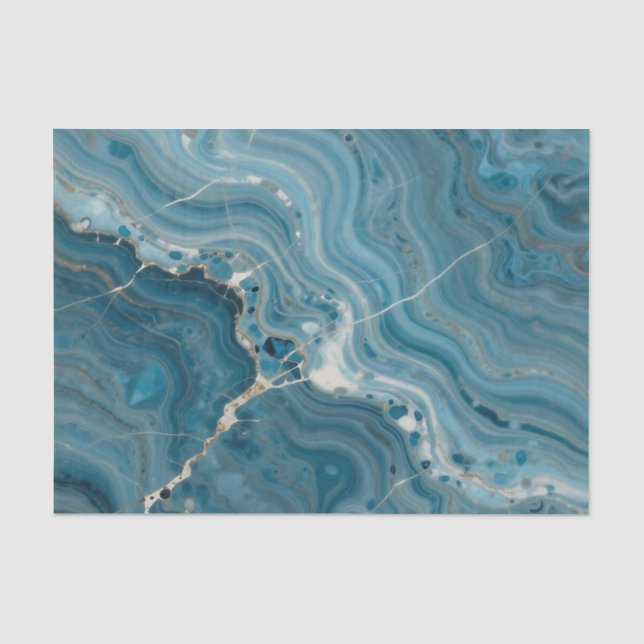 Papel De Seda Mármore Veia Dourada Ágata Azul (Frente )
