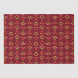 Papel De Seda Maroon Red Folk Art Floral Cozy e Natal Russo