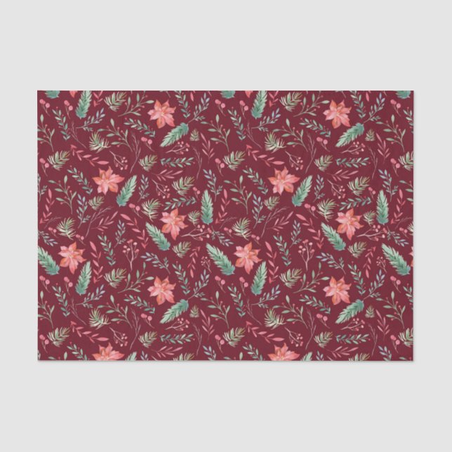 Papel De Seda Maroon Verde Florestal Vermelho Verde com Aquarela (Frente )