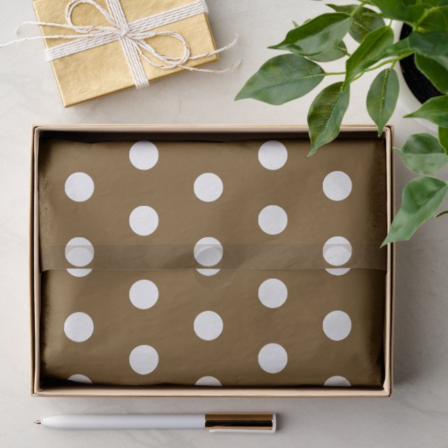 PAPEL DE SEDA MARROM BRANCO PONTO POLKA PERSONALIZADO SIMPLES CO (Presente)