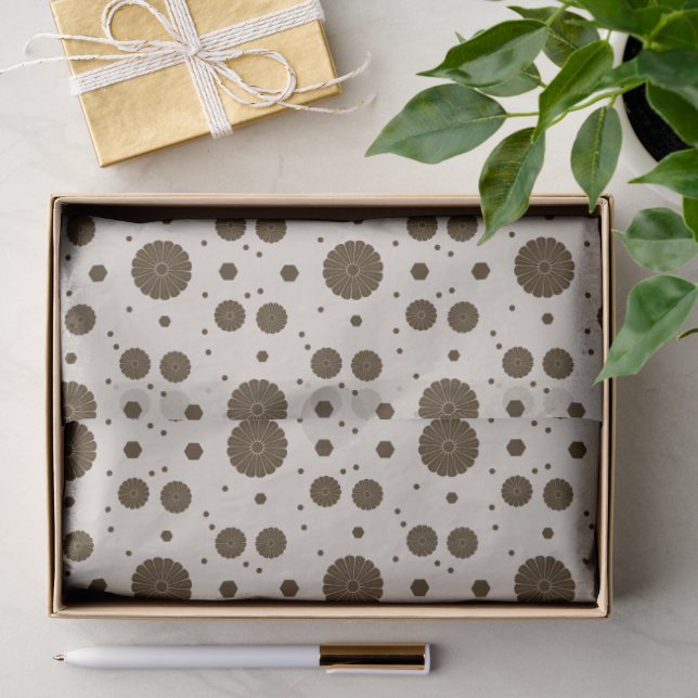 Papel De Seda Marrom Escuro Micro Floral Bege (Presente)