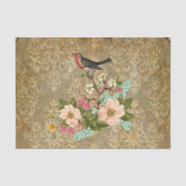 Papel De Seda marrom floral do victorian do pássaro do damasco