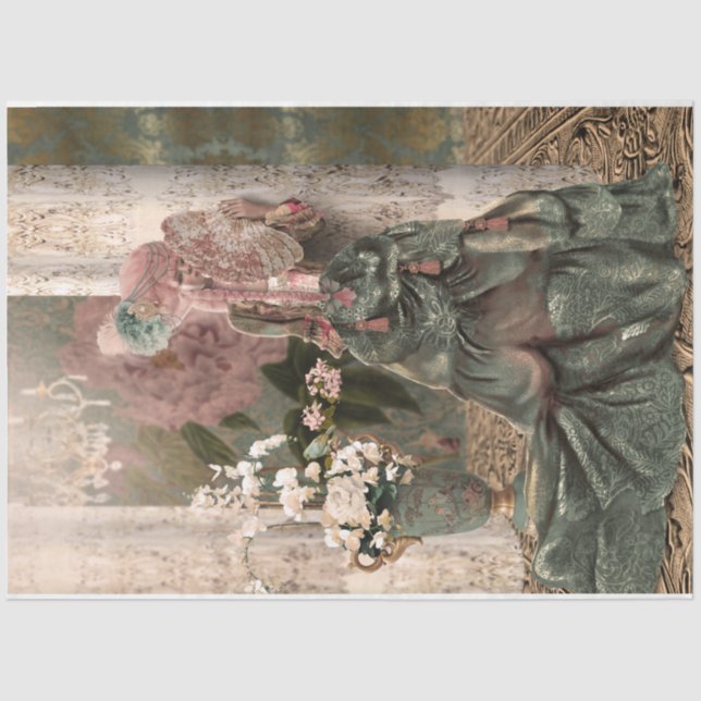 Papel De Seda Marrom Mary Antoinette Ornamentado Retrato Lady (Frente )