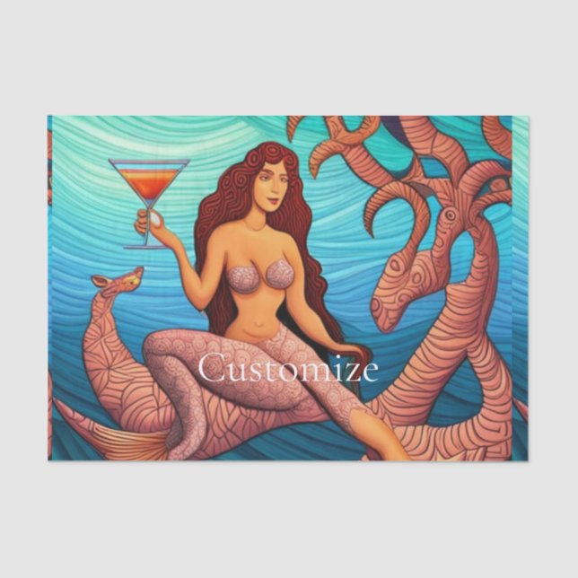 Papel De Seda Martini Mermaid Thunder_Cove de cabelos longos (Frente )